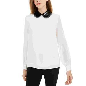 CeCe | Tops | Cece Womens Sequin Collar Blouse White Size Medium | Poshmark